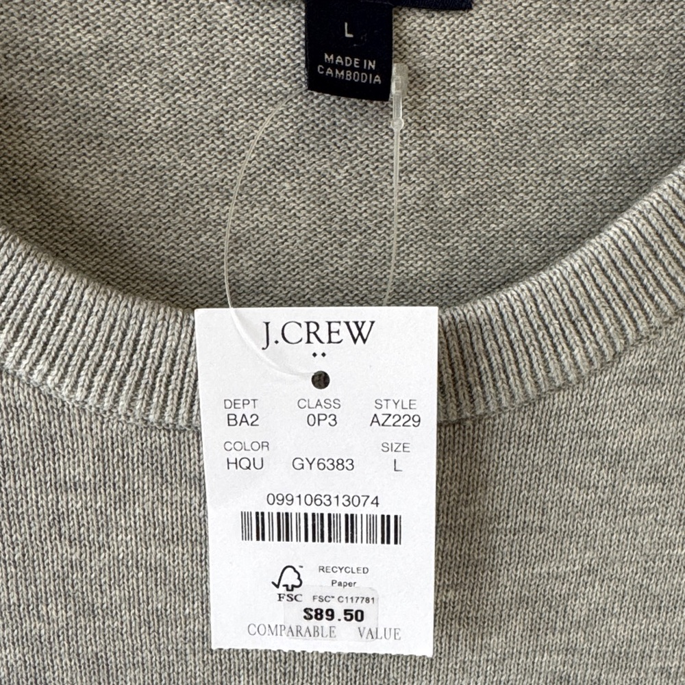 NEW J. Crew Men's Light Gray Cotton Crewneck Sweater - Picture 3 of 6